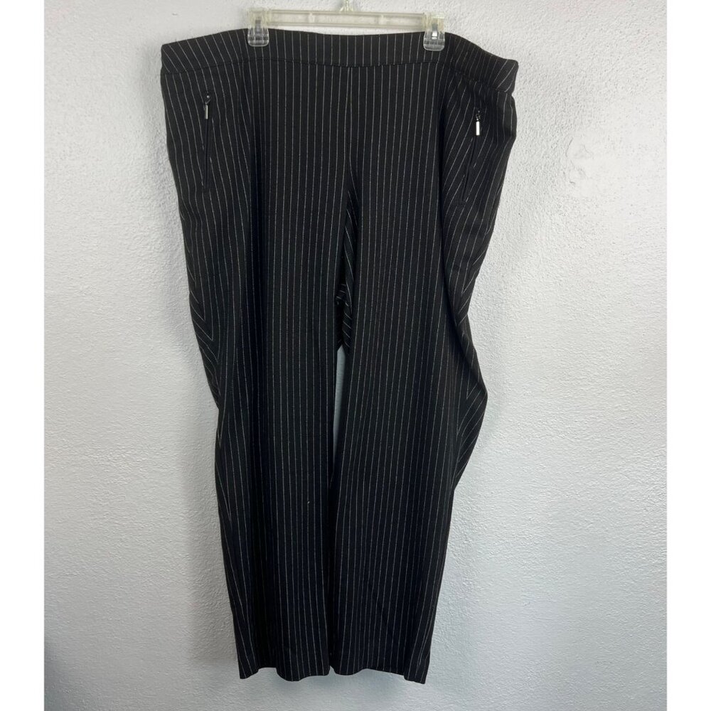 Lane Bryant Women's Black Striped Elastic Waist Pull On Pants Size 26/28